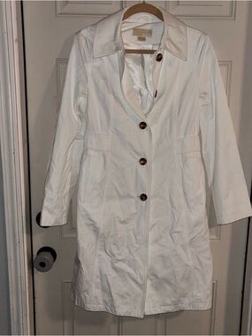 MICHAEL Michael Kors White Button-Front Trench Coat Basic Staple Professional